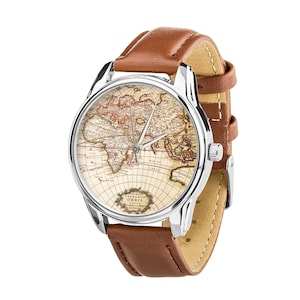 Karte Armbanduhr/ Braune Karte Uhr / Weltkarte Uhr / Vintage Karte Uhr / Boho Kartenuhr / Damen Uhren / HerrenUhr / Herren Geschenk / Geschenk für Ihn