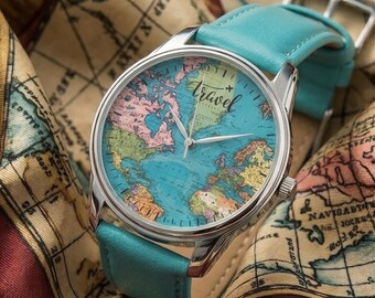Map Wrist Watch/ Map Watch/ World Map Watch / Vintage Map Watch/ Boho Map Watch / Women's Watches/ Men's Watch / Gift For Him / Gift for Her