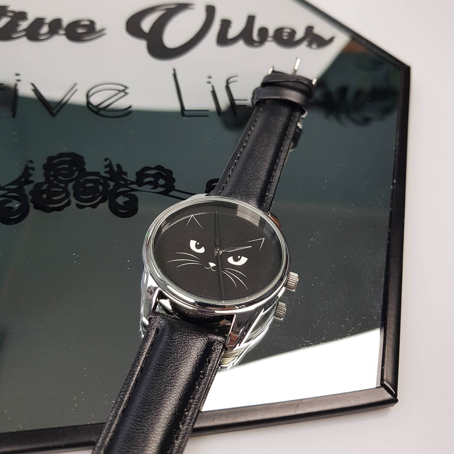Black Cat Face Watch, Minimalist Feline Watch, Dark  display picture 2