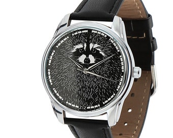 Raccoon Watch/ Black Wrist Watch/ Animal Watch/ Black White Watch/ Black White Raccoon Watch/ Funny Raccoon Watch/ Women&#39;s Watch/Men&#39;s Watch