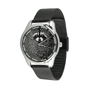 Raccoon Stainless Steel Watch/ Stainless Steel Watch/ Unisex Watch/ Funny Raccoon Watch/ Animal Stainless Steel Watch/ Black Raccoon Watch
