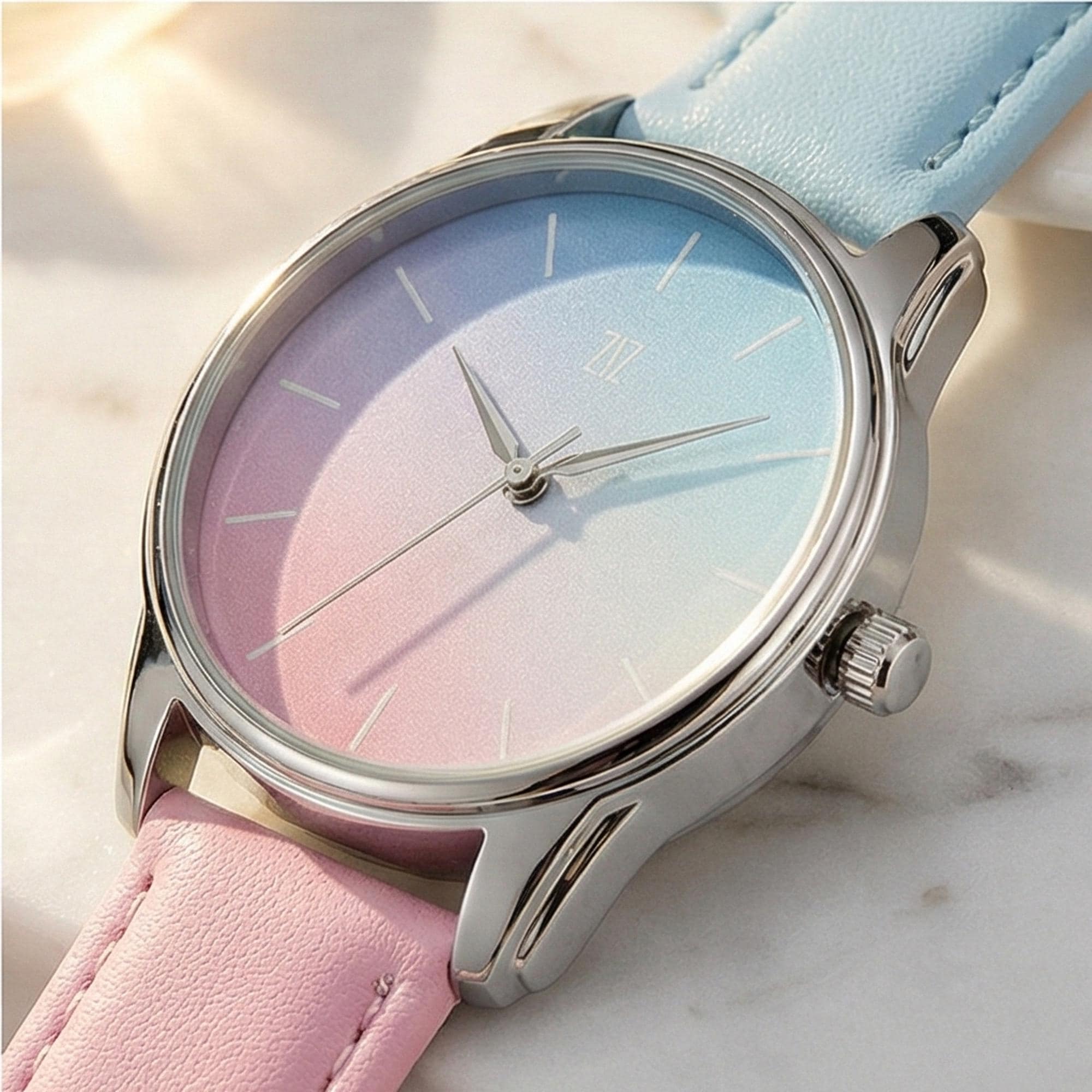 Pastel Pink & Blue Watch, Vegan Leather Band + Bonus Strap  display picture 1