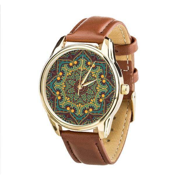 Gold Pattern Watch / Gold Pattern Brown Watch / Boho Women’s Watch / Brown Watch / Cadeau pour les femmes / Turquoise Watch / Modern Pattern Watch