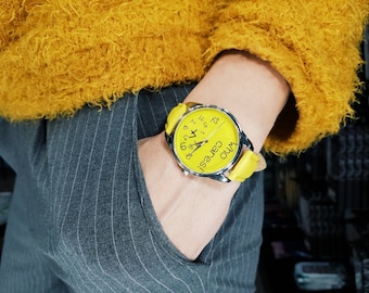 Yellow Who Cares Watch / Yellow Wrist Watch/ Who Cares Watch/ Women Gift Watches / I'm Late Anyway Watch/ Funny Watch/ Women's Watches