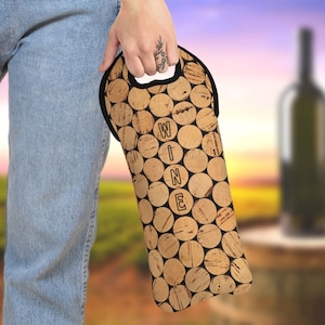 Insulated Wine Tote Bag with Wine Cork Pattern