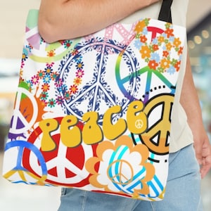 Peace Tote Bag in 3 sizes | Peace Symbol Carry Bag | Collage Bag