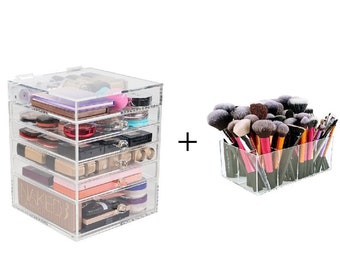 Acrylic Makeup Organizer and Makeup Brush Organizer Bundle