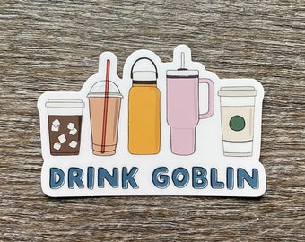 Beverage Goblin Sticker, Drink Goblin Sticker for Laptop, Vinyl Sticker for Water Bottle, Funny Drinks Sticker, Sticker for Coffee Addicts