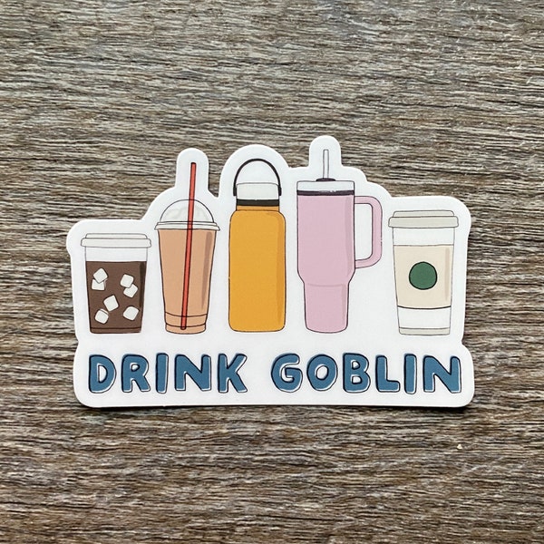 Beverage Goblin Sticker, Drink Goblin Sticker for Laptop, Vinyl Sticker for Water Bottle, Funny Drinks Sticker, Sticker for Coffee Addicts