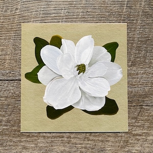 Mini Art Print, 4x4 Magnolia Art Print, Flower Art Print, Gift for Flower Lover, Winter Flower Decor, Flower Art Print, White Flower Print