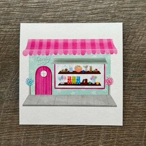 Square Art Print, 4x4 Candy Shop Art Print, Sweet Treats Art Print, Gift for Candy Lover, Sweet Tooth Wall Art, Tiny Shop Art Print, Sweets