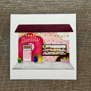 Miniaturowy wydruk artystyczny, wydruk artystyczny 4x4 Donut Shop, wydruk artystyczny Doughnut, prezent dla miłośnika pączków, sztuka ścienna Doughnut, wydruk artystyczny Tiny Shop, prezent dla smakosza