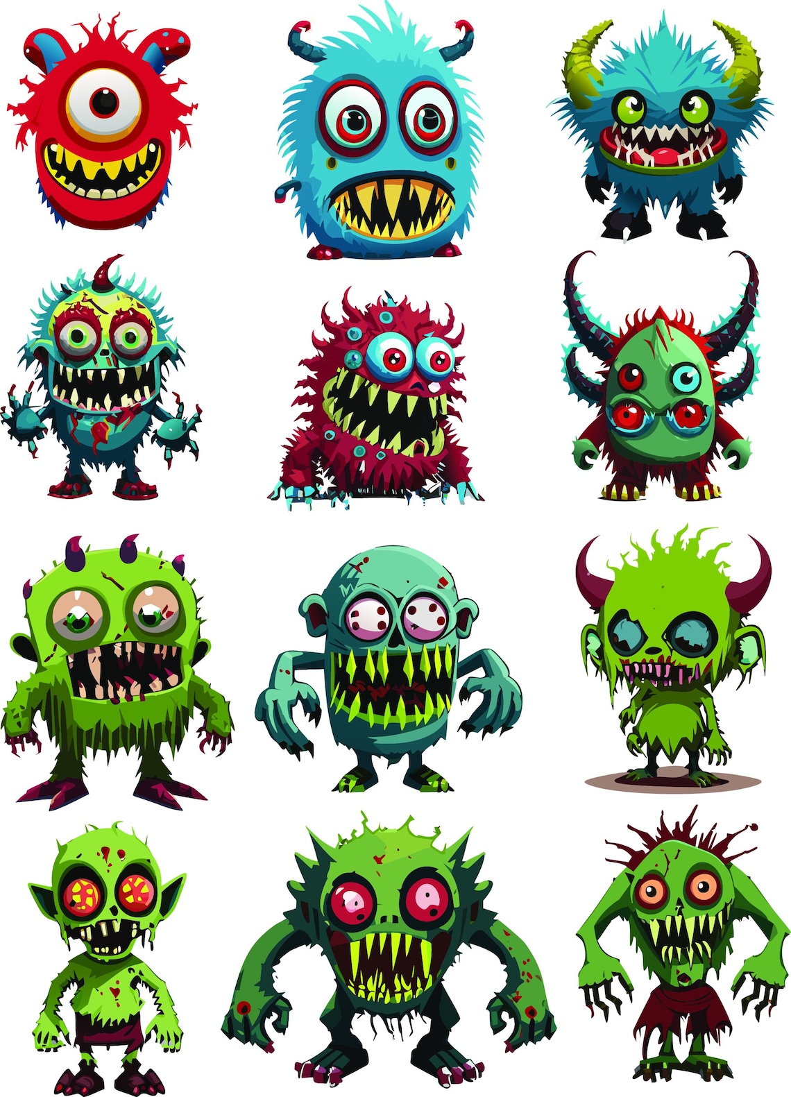 ZOMBIE MONSTERS Cute Cats Vector Art Graphic Illustration Kids Books ...
