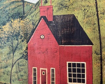 Warren Kimbleフォークアートハウスin Hillsプリミティブランド Warren Kimble Folk Art House in Hills Primitive Landscape