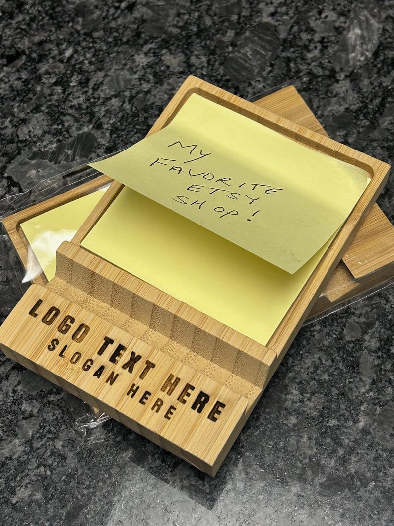 Personalized Bamboo Memo Pad and Phone Holder – Laser Engraved Desk Set image 2