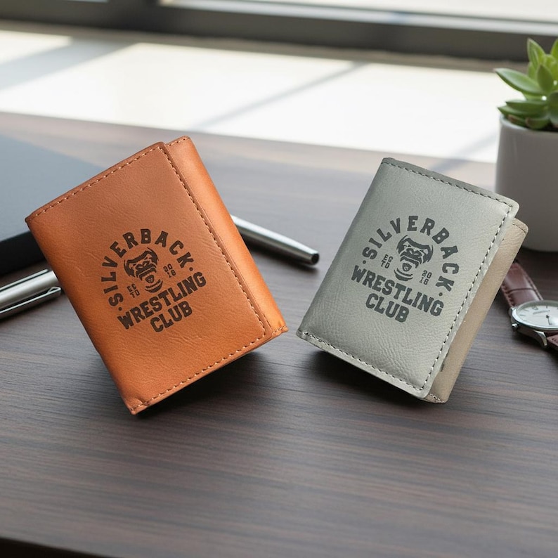 Custom Team Logo Leatherette Wallet | Engraved Trifold Billfold image 3