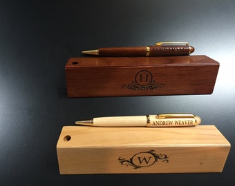 Personalized Engraved Wood Pen Set - Maple or Rosewood Case