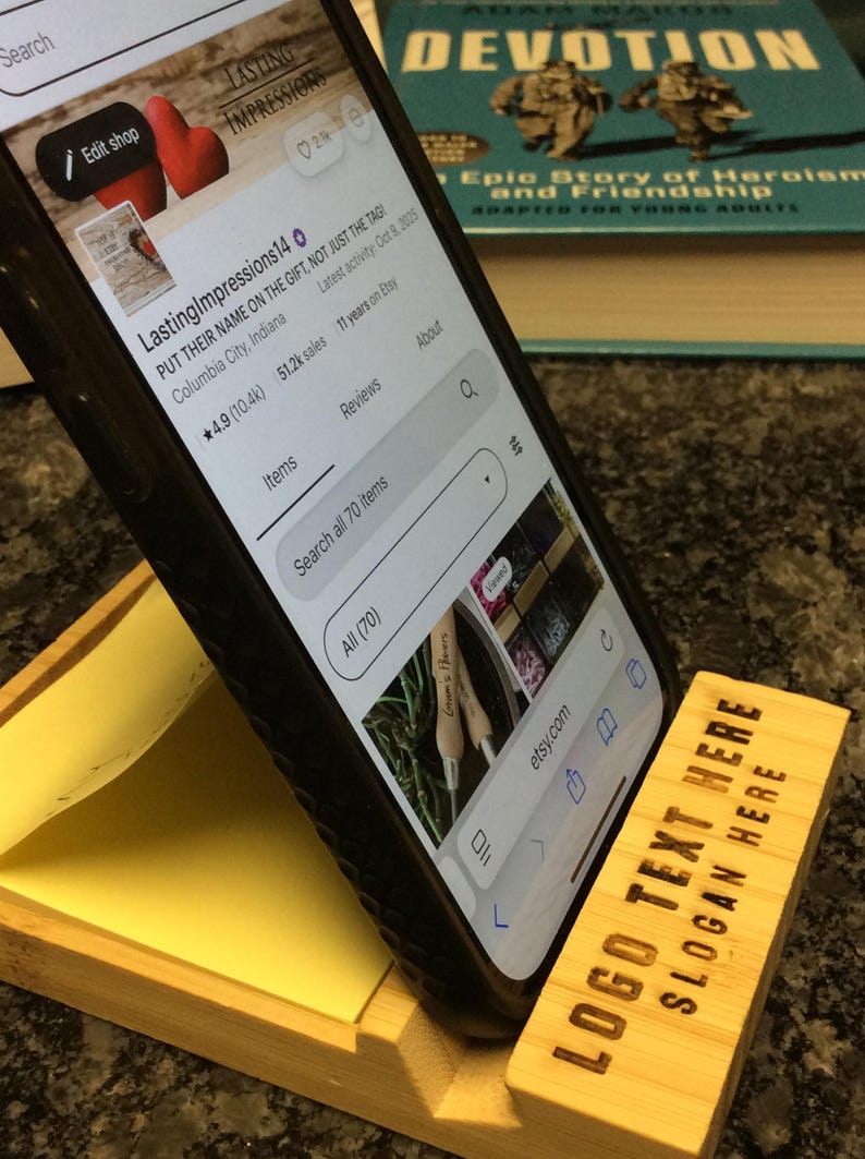 Personalized Bamboo Memo Pad and Phone Holder – Laser Engraved Desk Set image 3