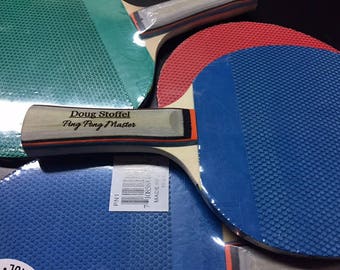 Custom Ping Pong Paddle - your name or phrase engraved - for table tennis fans! - Red, Blue, Green, Sand Paper