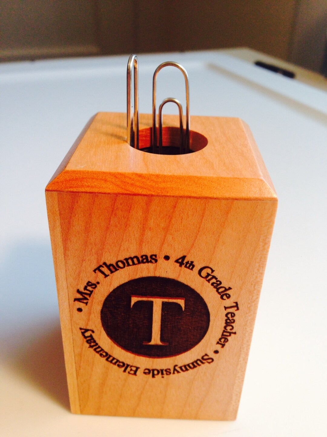 Engraved Paper Clip Holder. Personalized Maple With YOUR NAMES Etsy