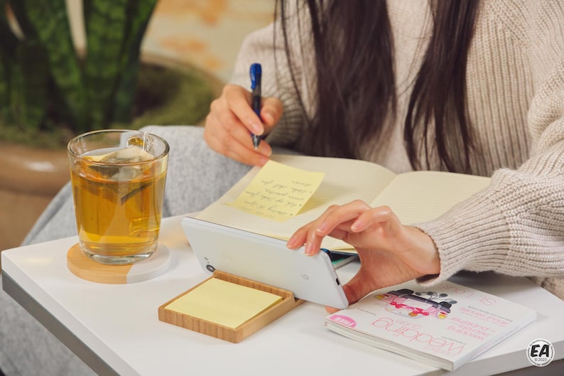 Personalized Bamboo Memo Pad and Phone Holder – Laser Engraved Desk Set image 8