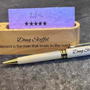 Custom Business Card Holder with YOUR NAME, company or website information + matching pen