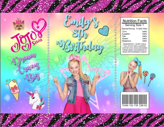 Printed Chip Bags Jojo Siwa Custom Chip Bags Printable Digital Jojo Siwa Favor Bags Jojo Siwa Birthday