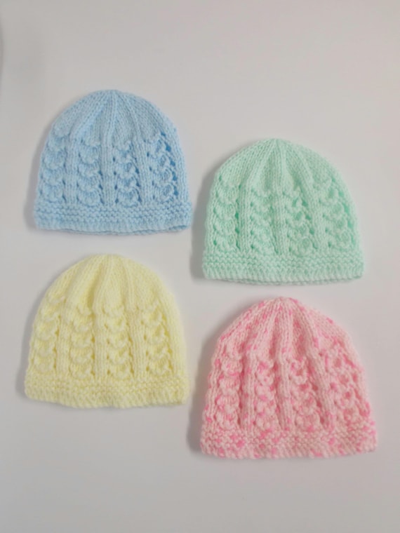 Hand-Knitted Newborn Baby Beanie – Acrylic, Semi-Open Weave Design
