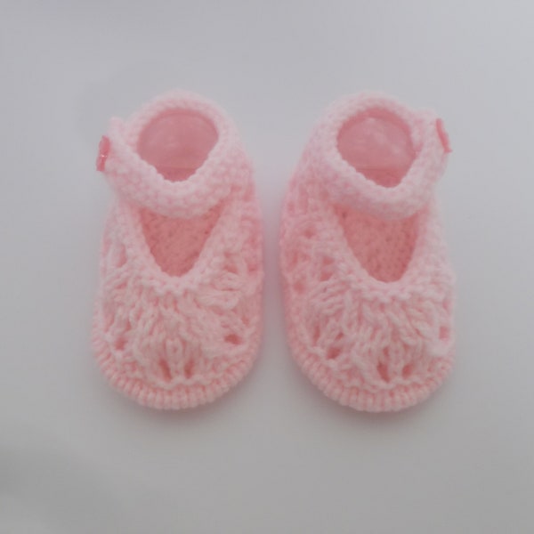 Hand Knitted Baby Shoes - 0-3 Month Baby Girl - Pink Lacy Baby Shoes - Pink Baby Shoes