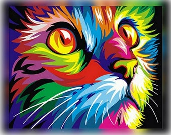 Abstract Framed Oil Paint DIY Painting Cat By Numbers Colorful Animals Home Decoration
