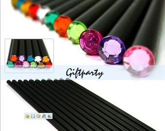Lot of 12 Pcs Pencil Hb Diamond Color Pencil Stationery Drawing Cute Pencils For School Basswood Office School Black with Diamond end