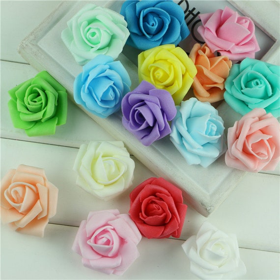 100 Pcs Mixed Colors Real Touch Artificial Foam Roses Head Diy