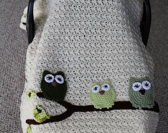 Instant Download, PDF FILE - Crochet Pattern, Infant Tented Car Seat Cover, Stroller /Car Blanket, Owls, Toddler Blanket, Baby Blanket