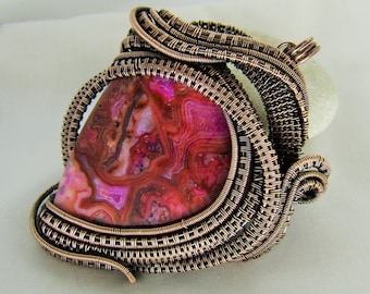 Crazy Lace Agate in Copper Pendant, Wire Wrapped Pendant, Wire Wrapped Jewelry, Heady Wrapped Pendant, Copper Jewelry, Gift for Her
