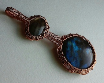 Labradorite and Copper Pendant, Wire Wrapped, Wire Woven, Copper Pendant, Copper Jewelry, Wire Wrapped Jewelry, Gift for her