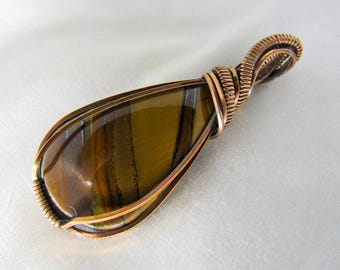 Golden Tigers Iron in Copper Pendant, Wrapped in Copper, Wire Wrapped Pendant, Wire Wrapped Jewelry, Wire Wrap Jewelry, Gift for Her