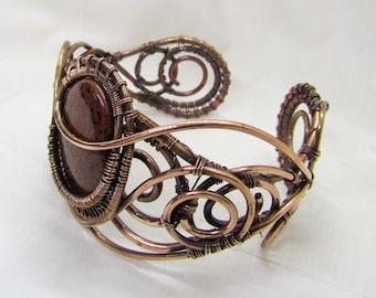 Mahogany Jasper and Copper Wire Wrapped Bracelet, Wire Wrapped Copper Jewelry, Copper Cuff Bracelet, Wire Wrapped Jewelry, Gift for Her