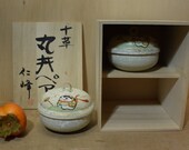 Set of 2 Round Ceramic Bowl With Lid Hand Painted Children Toys Wooden Storage Box