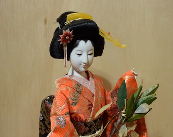 Antique Japanese Bride Doll in Kimono 17" 43cm Sitting Vintage Kimono Geisha