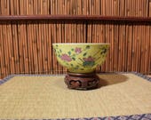 Antique Chinese Famille Rose Porcelain Rice Bowl Yellow Imperial Green