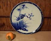 Antiques Japanese Blue And White Imari Porcelain Charger Plate Handpainted Bamboo Cherry Blossom 12 Inches