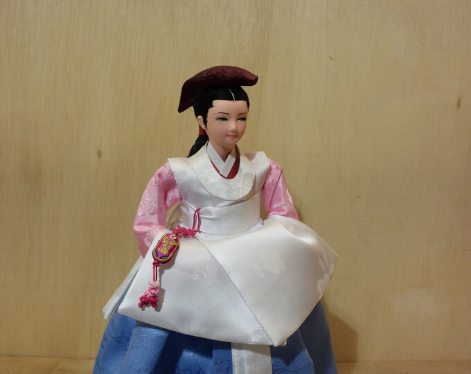 14 Inches Tall Vintage Korean Doll Blue White Pink Hanbok Etsy