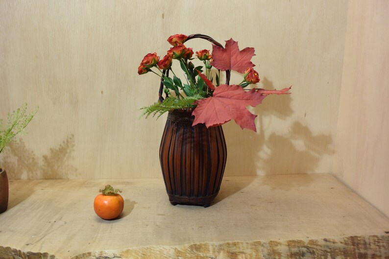 Antique Japanese Ikebana Bamboo Basket Flower Arrangement Etsy