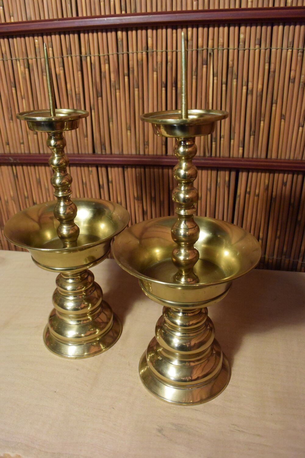 Vintage Japanese Brass Candle Holders Set of 2 Buddhist Altar Etsy