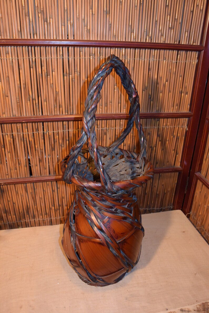 Antiques Japanese Ikebana Bamboo Basket Flower Arrangement Etsy