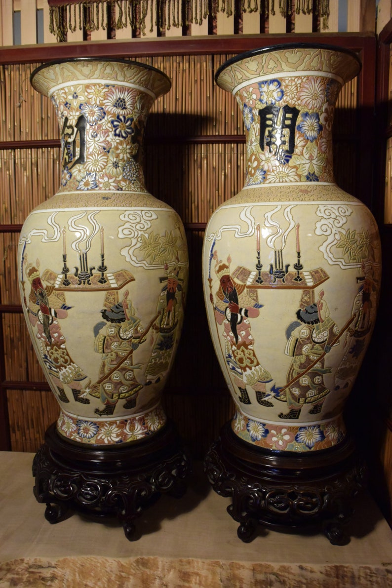 Set of 2 Large Vintage Vietnamese Ceramic Vases 25 Inches Tall Etsy