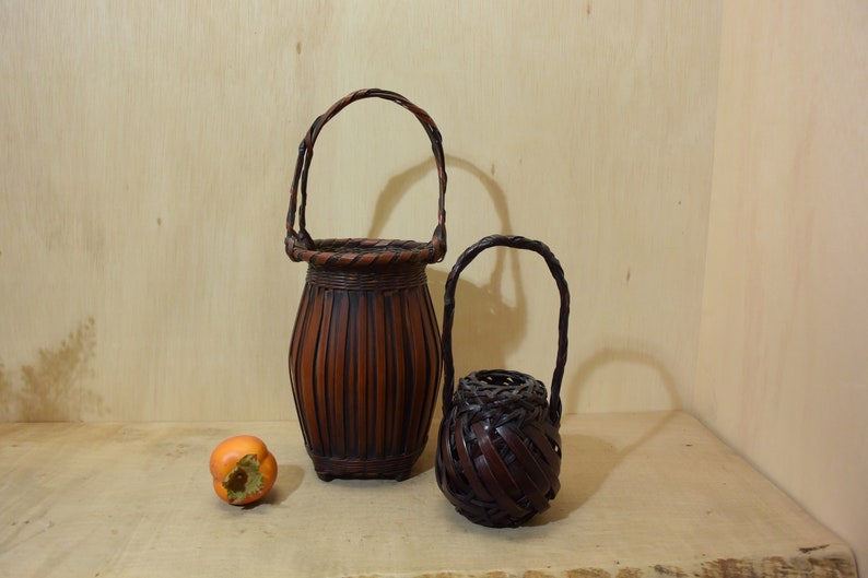 Antique Japanese Ikebana Bamboo Basket Flower Arrangement Etsy