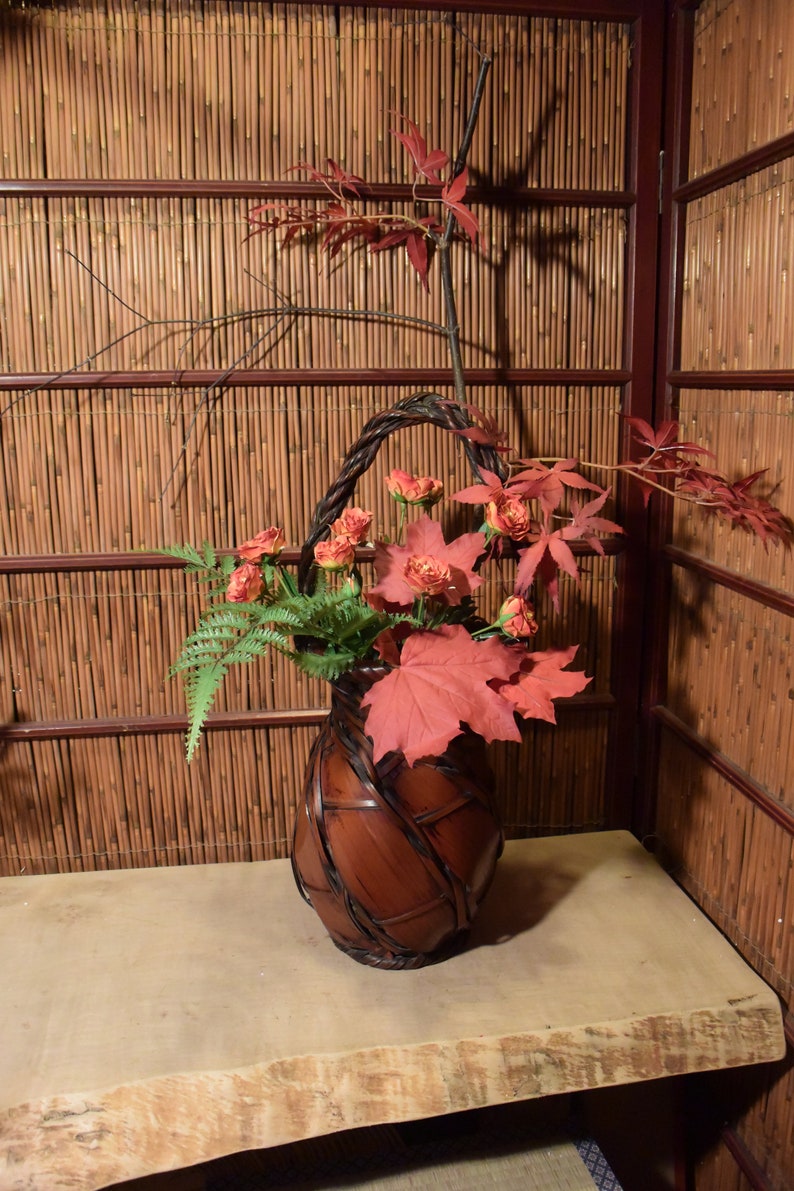 Antiques Japanese Ikebana Bamboo Basket Flower Arrangement Etsy