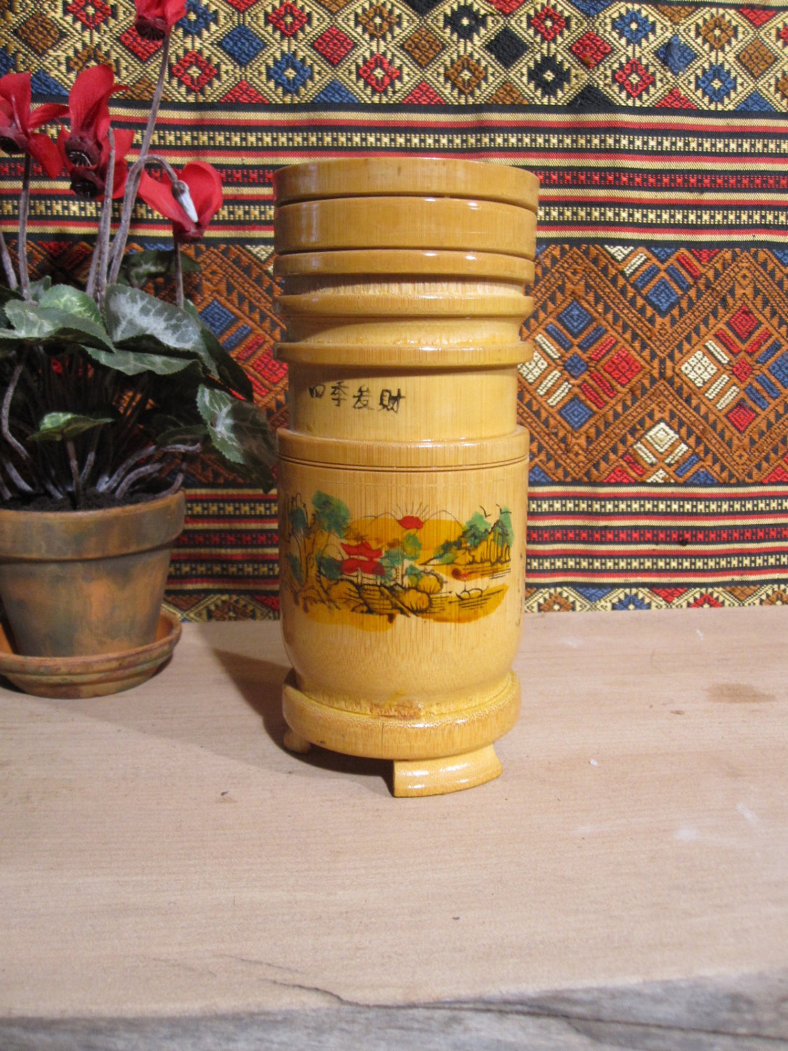 Vintage Chinese Bamboo Incense Container with Lid Etsy