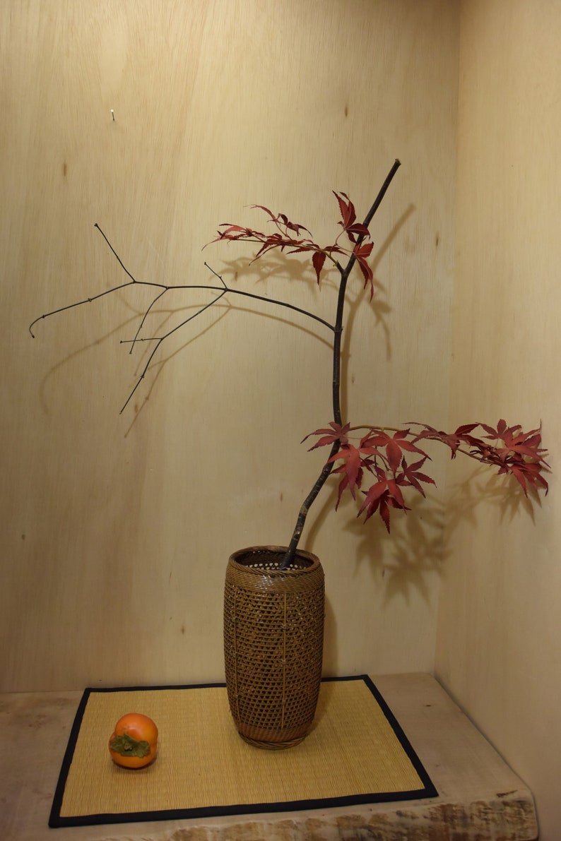 Vintage Japanese Ikebana Bamboo Basket Flower Arrangement Vessel Home